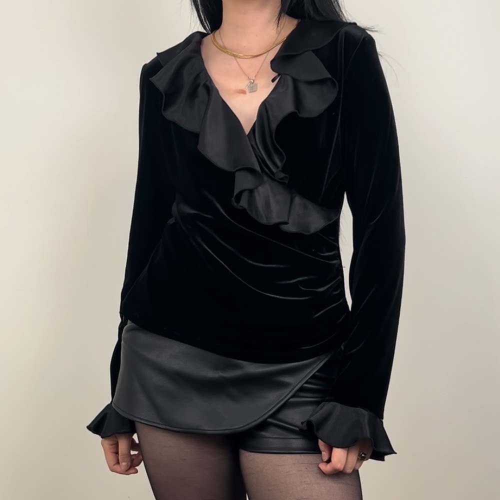 Vintage JS Boutique Black Velvet With Satin Fringe